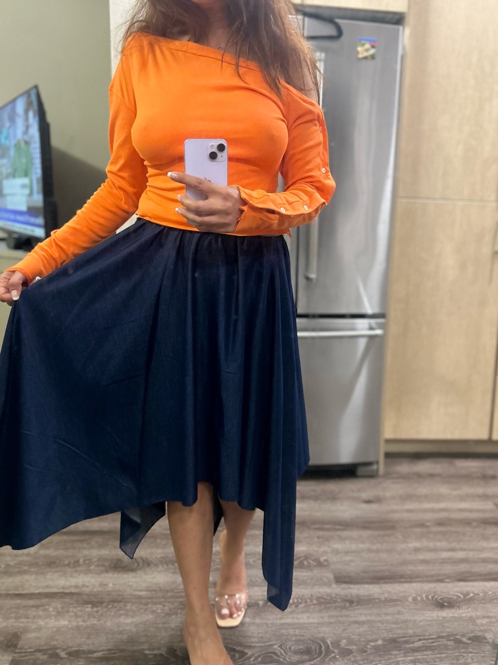 Riviera Navy Asymmetrical Handkerchief Hem Skirt